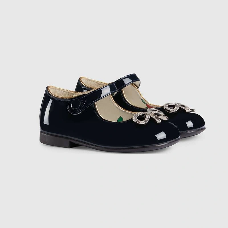 Girls Leather Flats Pearls Ankle Strap Shoes